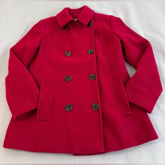 Calvin Klein Wool Blend Red Double Breasted Peacoat Coat Women's Size Medium - Picture 3 of 11